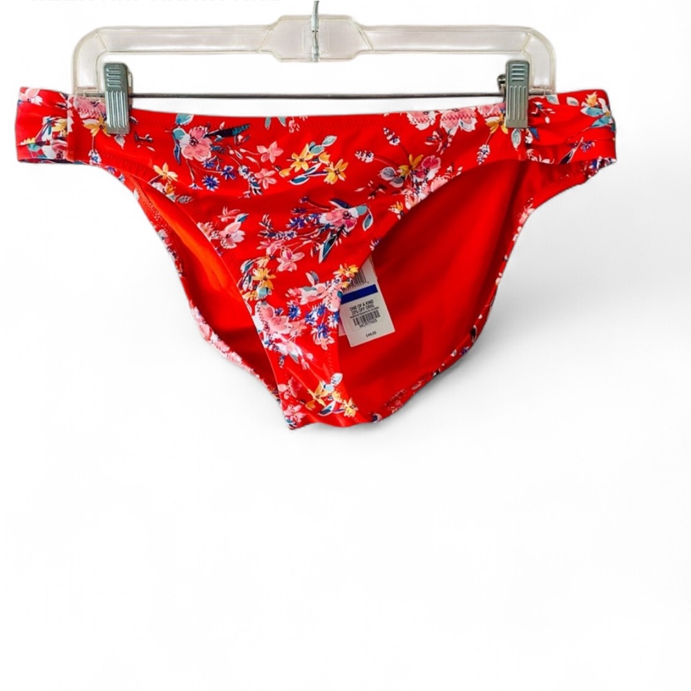 NWT JESSICA SIMPSON RED PEPPER FLORAL PRINT FULL COVERAGE BIKINI BOTTOM SIZE XL